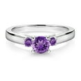 thumbnail image 2 of Gem Stone King 925 Sterling Silver Purple Amethyst 3-Stone Engagement Ring for Women (0.60 Cttw, Gemstone February Birthstone, Size 6), 2 of 4