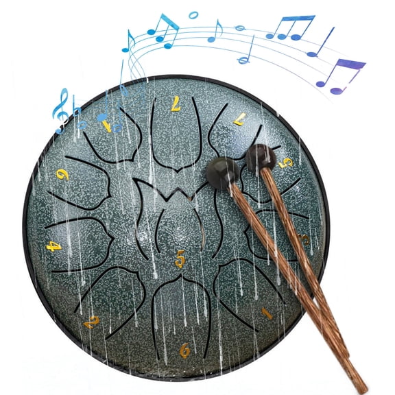 Xecvkr Hand Drum 6 Inch 11 Tone Children’s Musical Percussion Steel Tongue Drum Adult Therapy Instrument With Sticks Bag 1 Set
