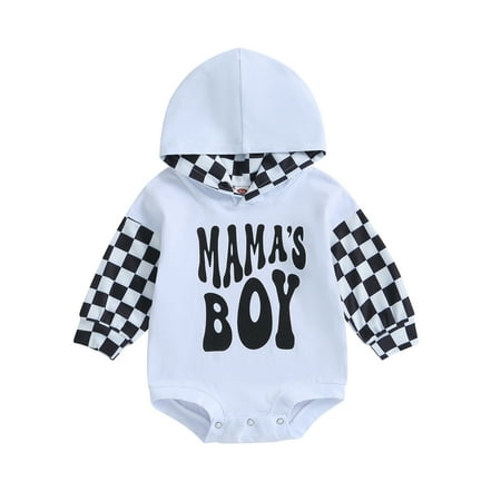 

Elippeo Baby Boys Autumn Casual Hooded Romper 3M 6M 12M 18M 24M Infant Long Sleeve Letter Print Plaid Patchwork Romper