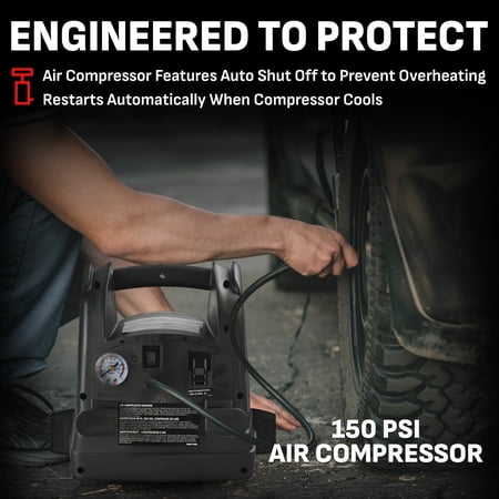 Schumacher Electric 800A Car Battery Jump Starter and Portable Power Station, 150-PSI Air Compressor, 12V Sport, Auto, and Marine Batteries, SJ1583