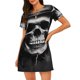 thumbnail image 1 of Balery Black White Hat Skull Camisón de manga corta con cuello redondo para mujer, cómodo y elegante., 1 of 6