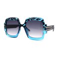 thumbnail image 3 of Oversized Mob Retro Thick Beveled Plastic Frame Nerdy Rectangle Sunglasses Blue Tortoise Smoke, 3 of 4