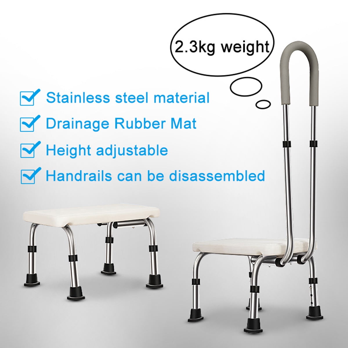 Bathtub & Shower Step Stool With Handle & NonSlip GripSteel Holds up