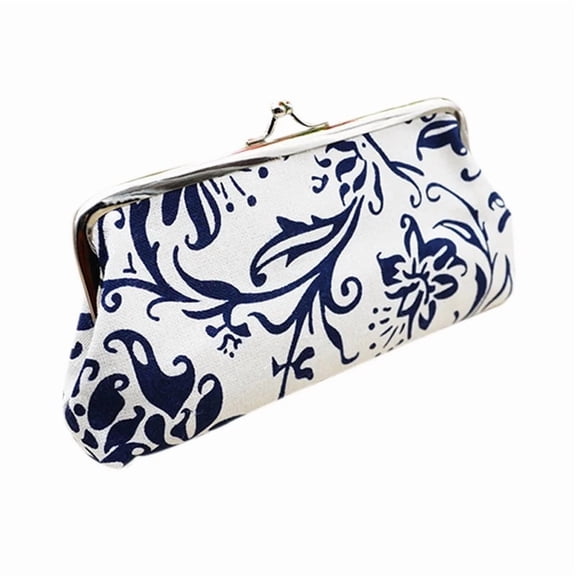 GASTROPOD Large Floral Coin Purses Canvas Cash Wallet Make up Bag Vintage Kiss Lock Clutch Change Pouch White