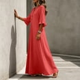 thumbnail image 3 of Dvprdro Womens Casual Flowy V Neck 3/4 Sleeve Ruffle Hem Maxi Dress Button Front Solid A Line Beach Vacation Long Dress, 3 of 10