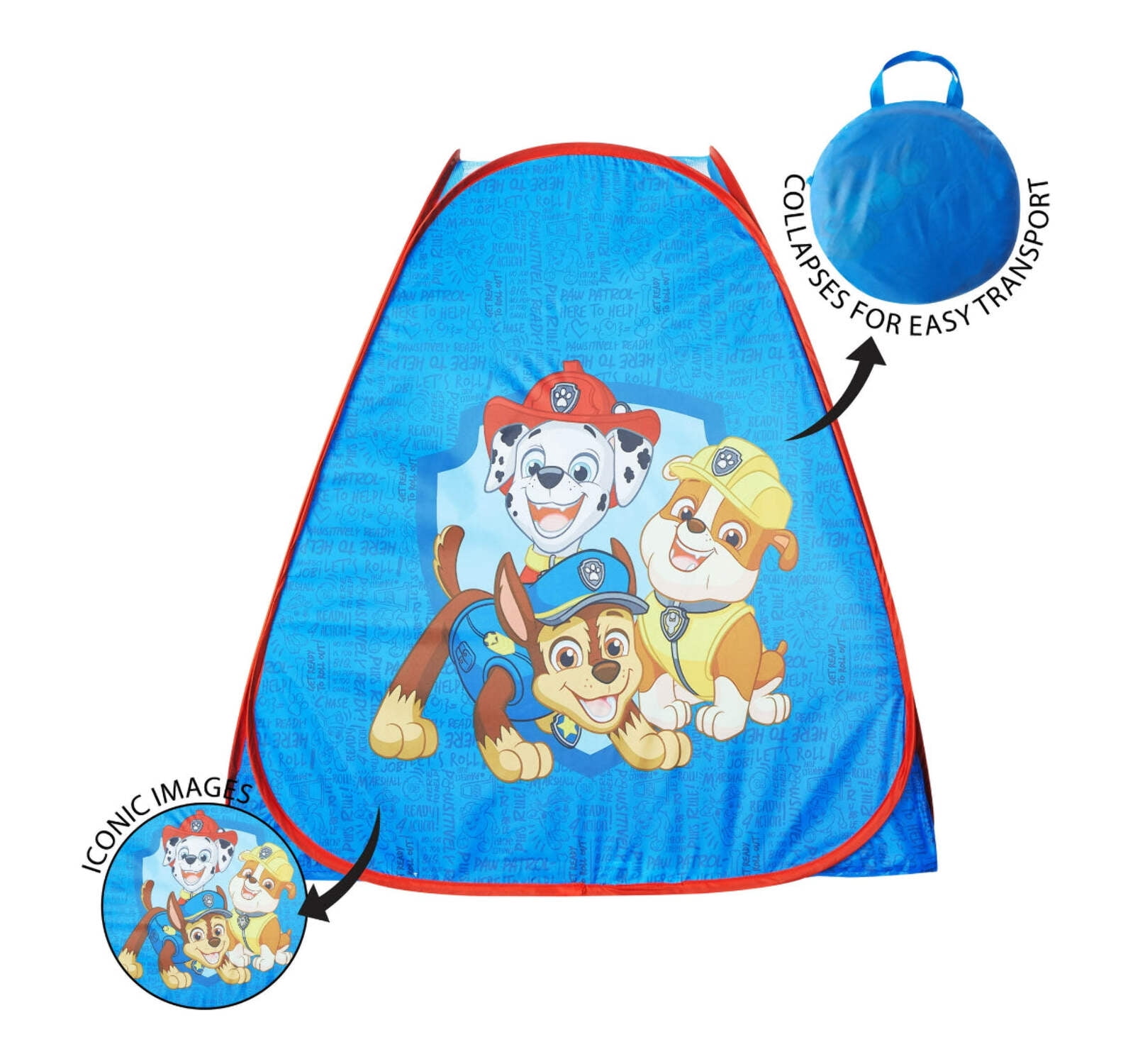 Paw Patrol 3pc Tent Set with Pillow and Flashlight, Blue/Red, Unisex, Toddler