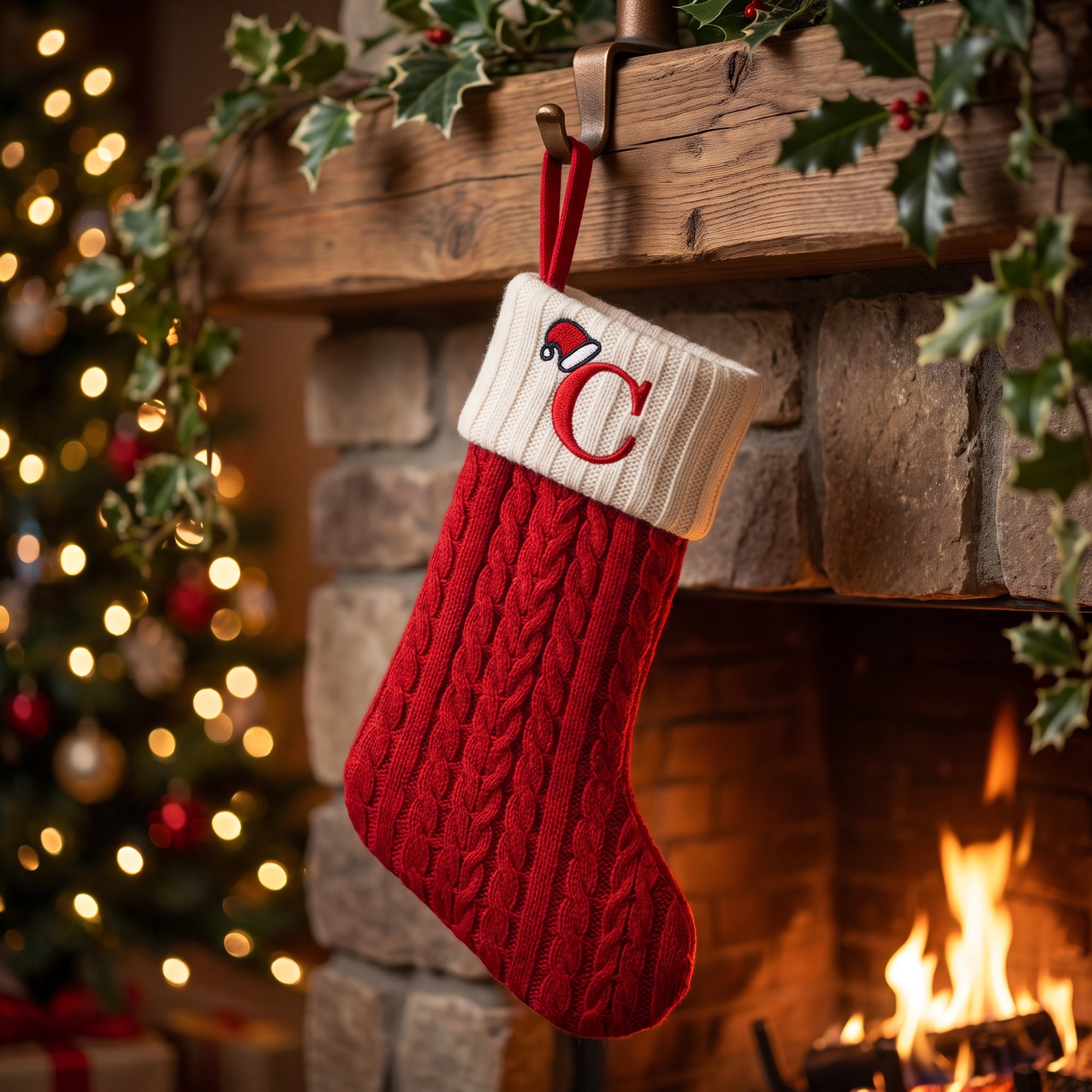 Unique Bargains Cartoon Christmas Luxury Grand Hearth Accent Stocking Letter C 8"