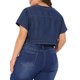 thumbnail image 3 of Chaleco de mezclilla recortado para mujer Agnes Orinda, talla grande, con cuello redondo, botones, mangas cortas, chaqueta de mezclilla casual con decoración de bolsillo 2X azul oscuro, 3 of 6
