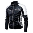thumbnail image 1 of JFBUJC Men Motorcycle Leather Jacket Stand Collar Vintage Zipper Biker Coat Racer Outerwear, 1 of 2