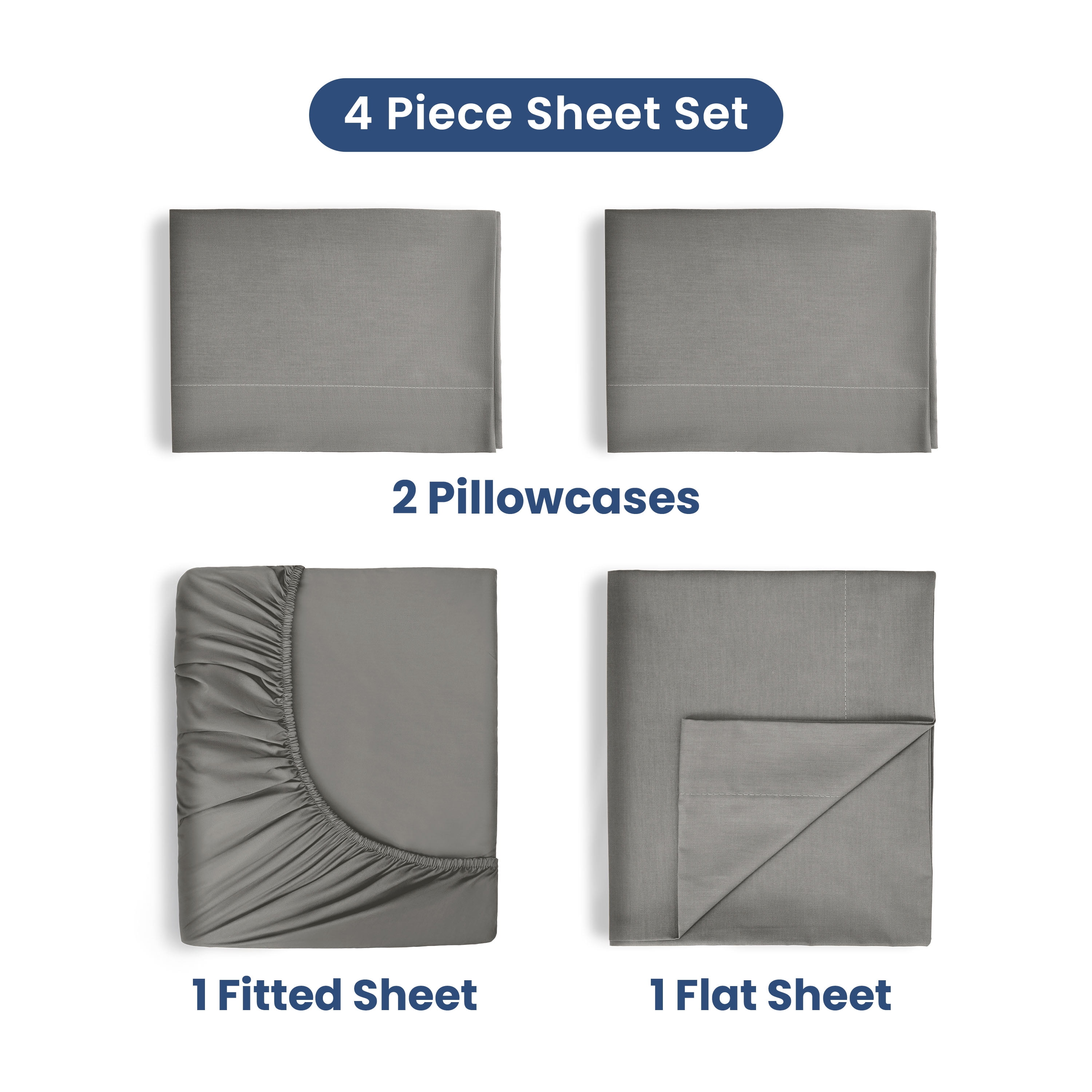 Soft Lightweight 400TC 100% Cotton Sateen Bed Sheet Set – 4-Piece Full – Gray