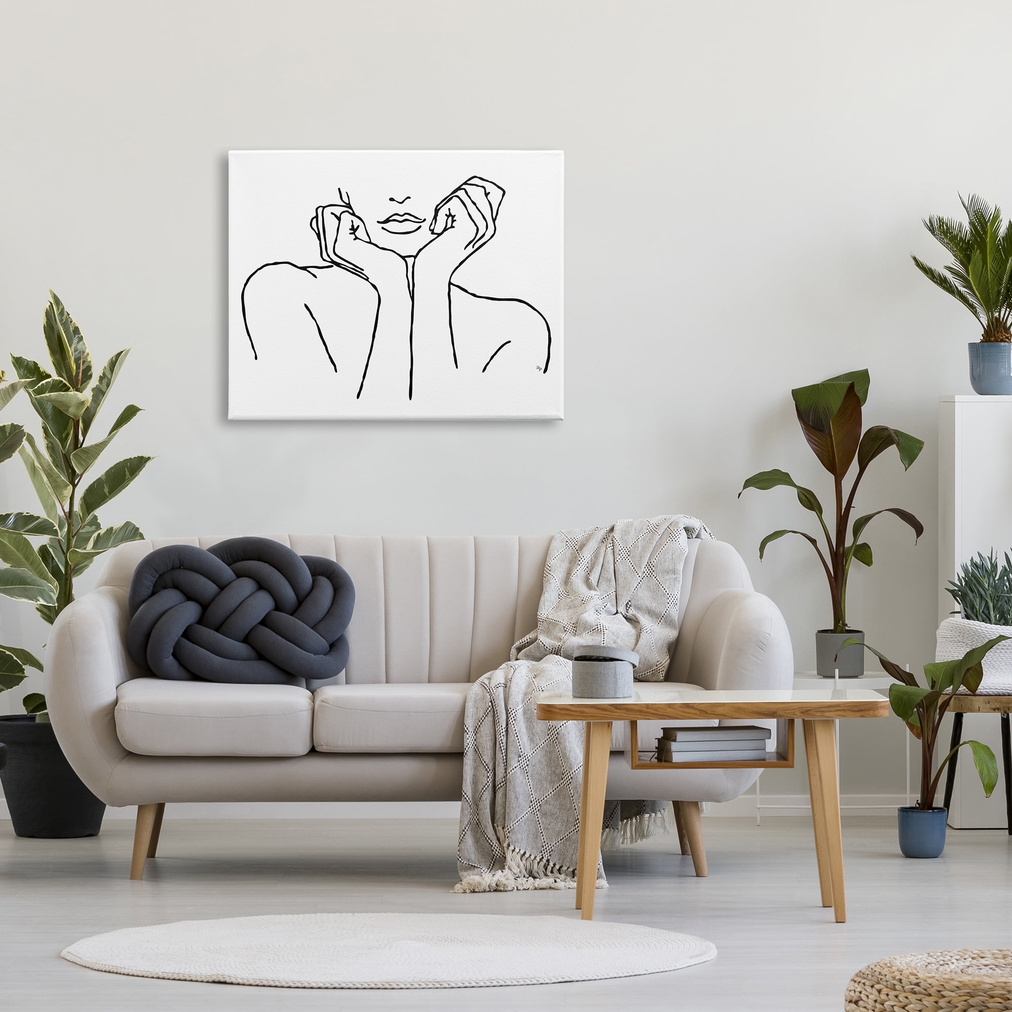 Stupell Industries Woman Face Outline Doodle Abstract Painting Gallery Wrapped Canvas Print Wall Art, 40 x 30