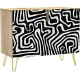 thumbnail image 3 of PixonSign Sideboard Buffet Cabinet, Kitchen Storage Cabinet with 2 Doors, Black & White Mid-Century Patterns, Cupboard Console Table for Dining Room - 35" L x 18" W x 29" H, 3 of 5