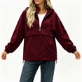 thumbnail image 4 of IUYRTFE Women's Half Zip Waterproof Jacket with Detachable Hood Long Sleeve Outdoor Windbreaker, 4 of 7
