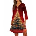 thumbnail image 5 of Christmas Dresses for Women Women's Christmas Printed Fashionable V-neck Button Seven Part Cuff Pocket Dress for Holiday Party,Wine,S, 5 of 5