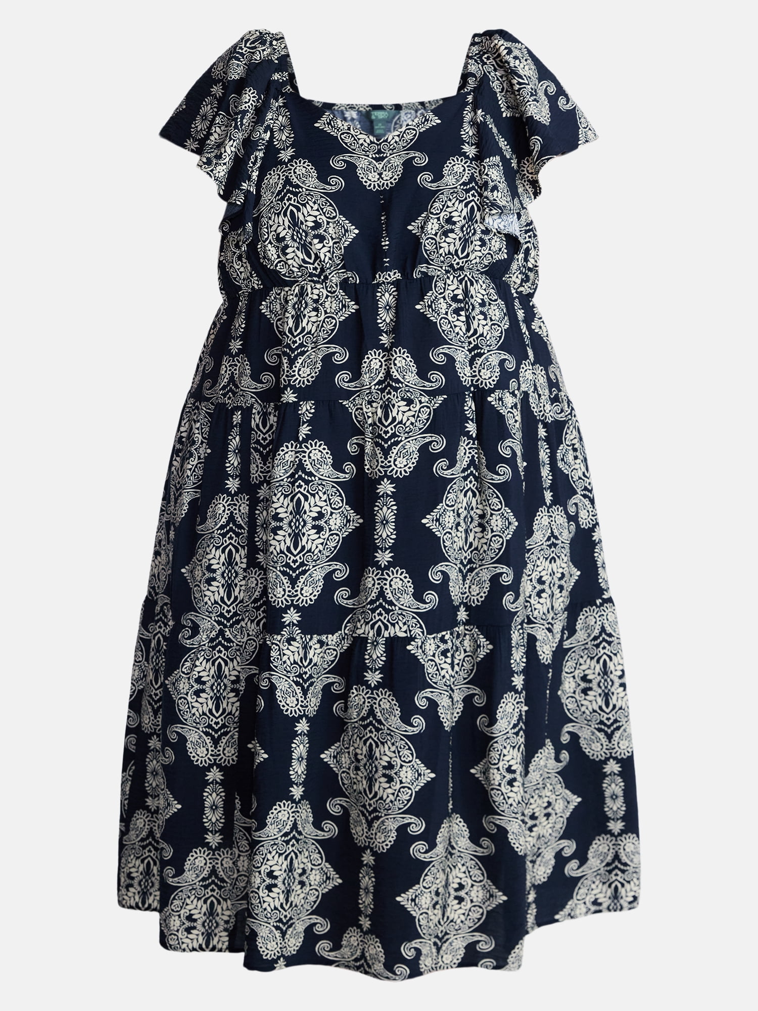 Terra & Sky Women’s Plus Midi Dress with Short Flutter Sleeves, Sizes 0X-5X