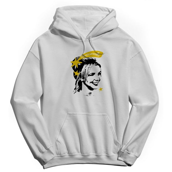 Britney Spears Crossroads Star Graphic White Men's Cotton Pullover Hoodie