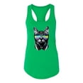 thumbnail image 2 of DJ Kitty Cat with Headphones | Womens Cat Lover Jersey Racerback Tank Top, Kelly, Large, 2 of 3