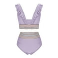 thumbnail image 5 of Women High Waisted Bikini Sets Ruffle V-Neck Swimsuits Color Block Two Piece Drawstring Bathing Suit, 5 of 7