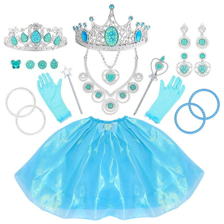 JUMPER Princess Costumes Halloween Dress Up / Role Play Costume, Fronzen Elsa Girl’s Princess Jewelry Dress Up Play Set Birthday Party Supplies, Blue