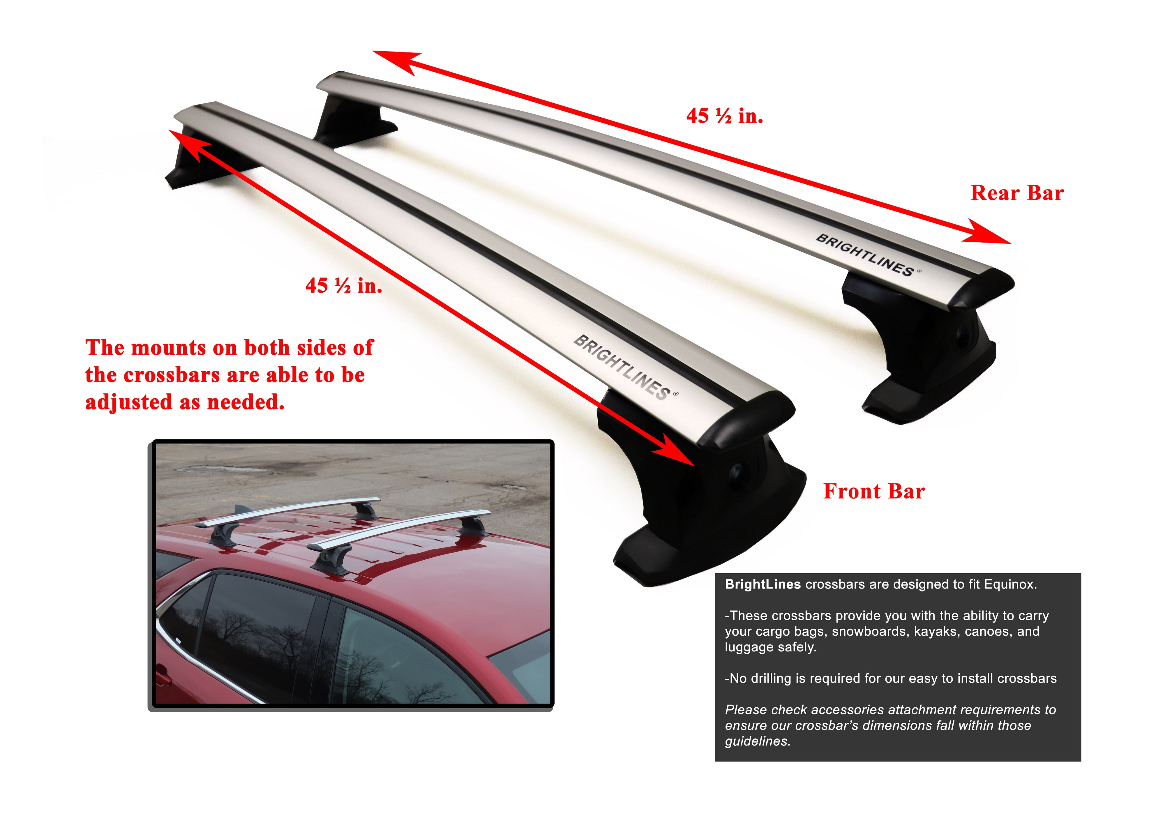 BRIGHTLINES Heavy Duty Anti-Theft Premium Aluminum Bars Roof Rack Crossbars Compatible with 2018-2019 Chevy Equinox Without Roof Rails