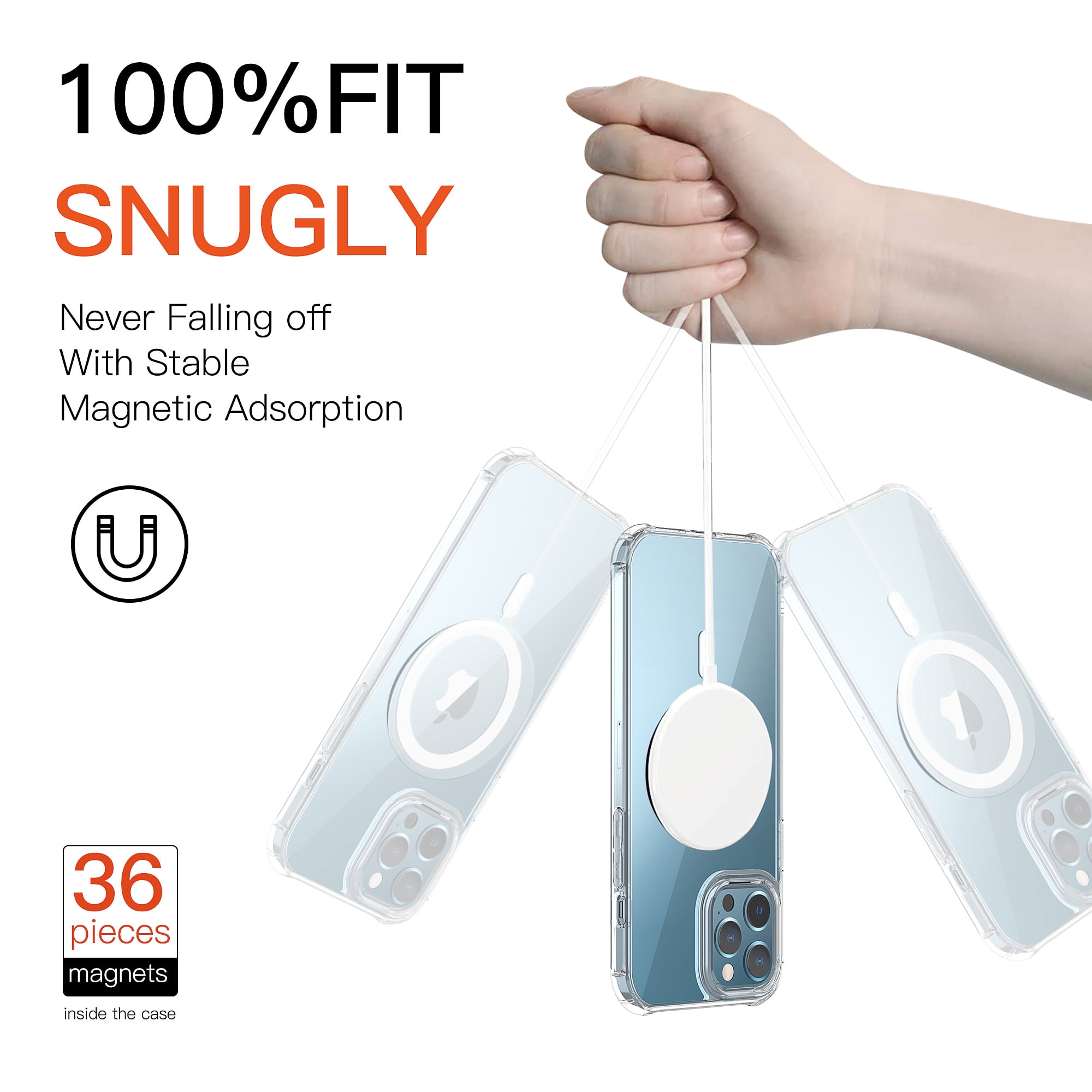 Surlong Clear Magnetic Phone Case for iPhone 12 Case/12 Pro Case, Compatible with MagSafe Wireless Charging