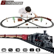 Electric Classical Train Sets with Steam Locomotive Engine, Cargo Car and Tracks, Battery Operated Play Set Toy w/ Smoke, Light and Sounds, Perfect for Boys & Girls 3 Years and up