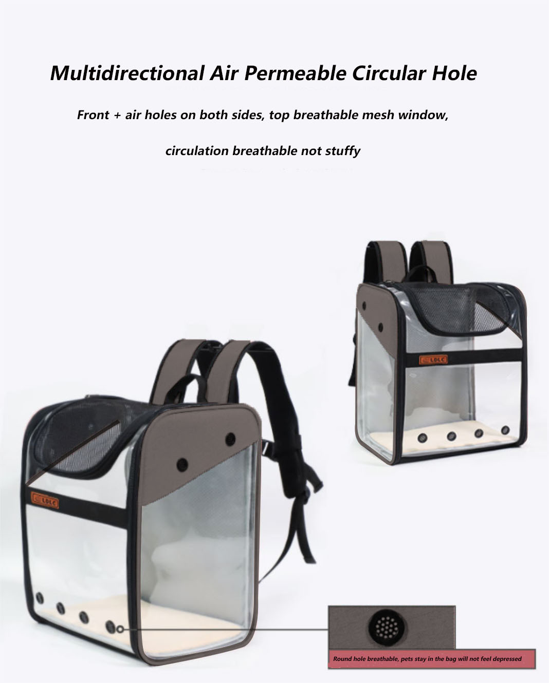 Pet Carrier Backpack for Dogs Cats a Panoramic View Breathable Round Hole Lock Zipper for Shopping Traveling(Gray)