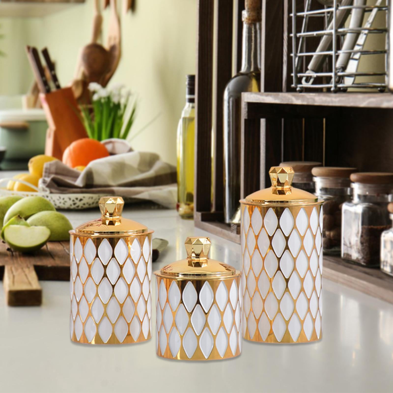 QSTDGVPW 3 Pieces Food Storage Jars with Lid Food Storage Container Tea Canister Airtight white trim
