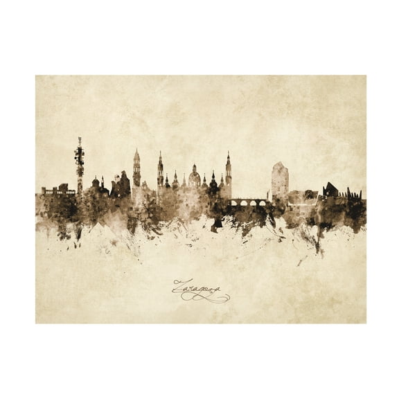 Michael Tompsett 'Zaragoza Spain Skyline Vintage' Canvas Art