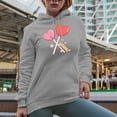 thumbnail image 2 of Yum with Two Heart Lollipops, Retro Valentines Day Art Merch Gift, Heather Grey Hooded Sweatshirt or Hoodie, Medium, 2 of 5