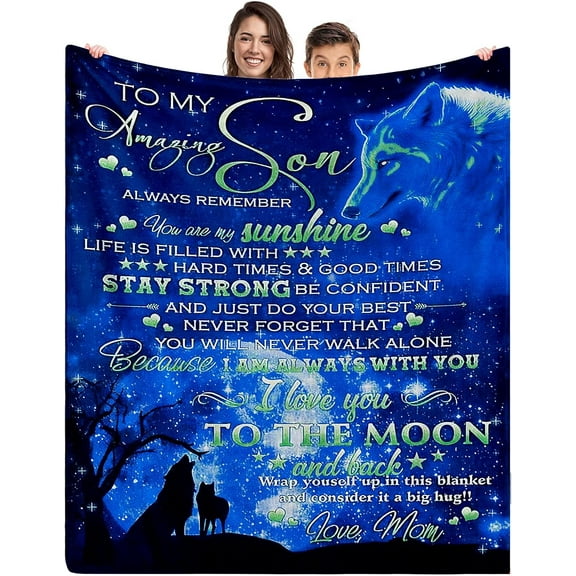 Son Gift Blanket from Mom, to My Son Blanket, Son Gifts from Mom Mother, Son Gifts in Fathers Day, Wolf Throws Blanket Super Soft Flannel Blanket for Graduation Birthday Gifts 60''x50''