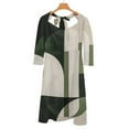 thumbnail image 6 of Sage Green Geometric Green Modern Abstract Women's 3/4 Sleeve Dresses Elegant A-Line Midi Dress Flare Summer Casual Sundress, 6 of 9