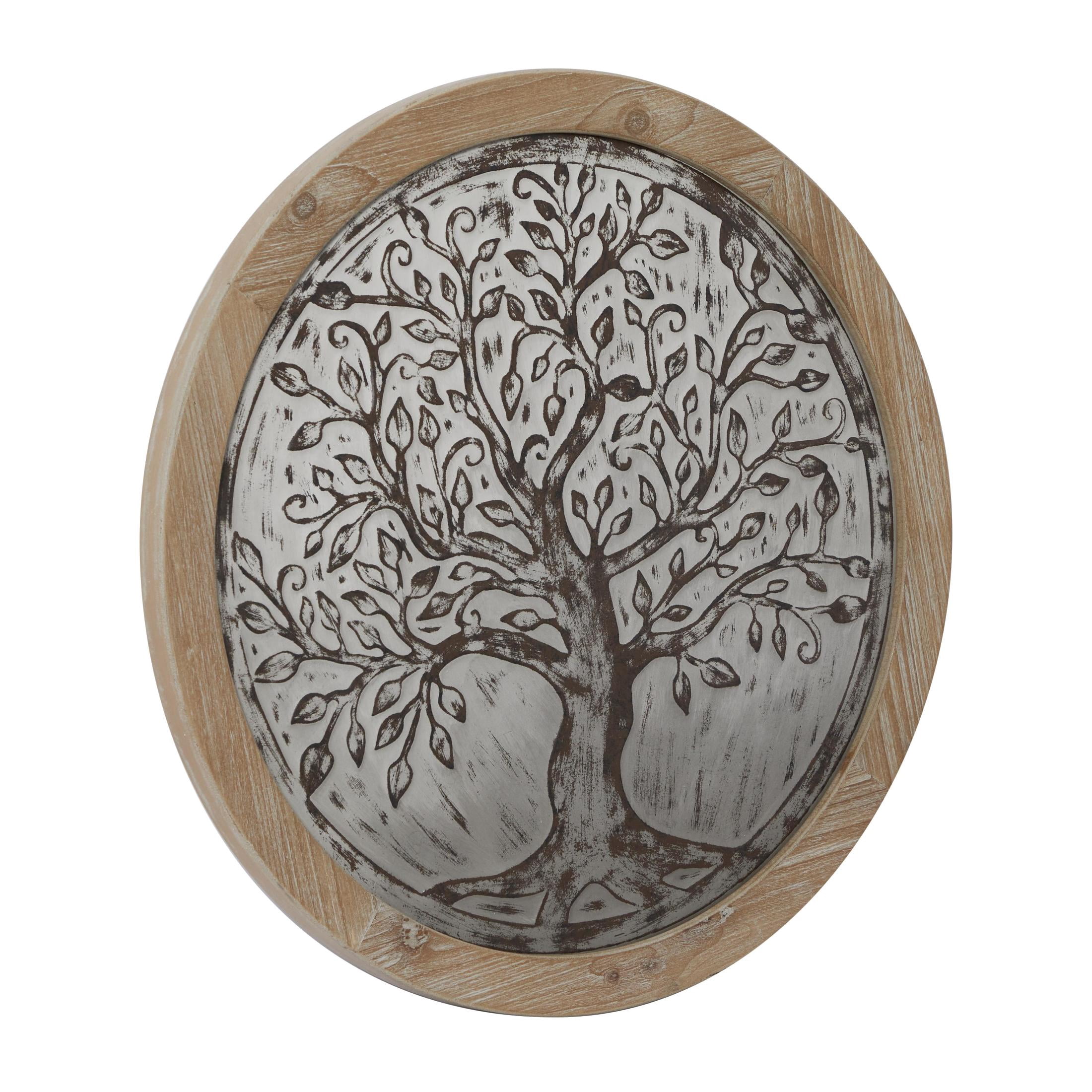 DecMode Brown Wooden Embossed Tree Wall Decor