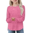 thumbnail image 2 of Jinhomg Kids Soft Knitted Shirts Girls Thermal Comfy Long Sleeve Spring Tops Casual Solid Crew Neck Pullover Going Out Wear Hot Pink, 2 of 10