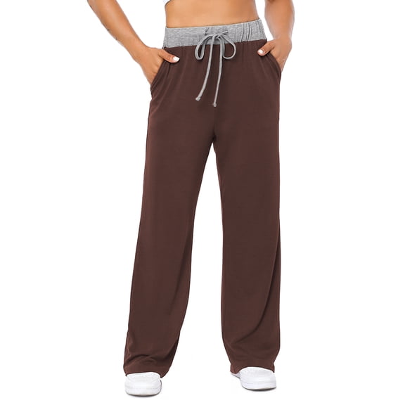 Yesfashion Womens Wide Leg Pants Drawstring Workout Sweat Pants High Waist Pajama Legging With Pockets