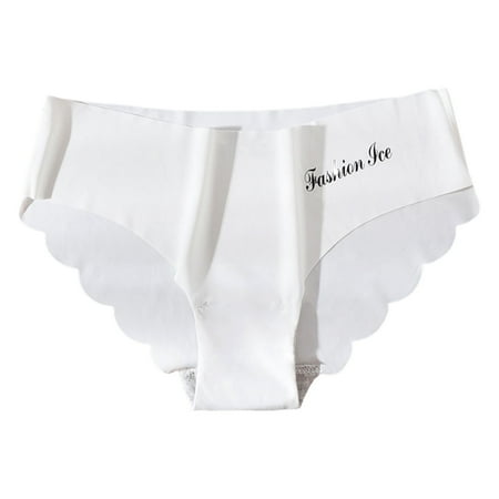 Ploknplq for Women Cotton Thongs for Women Plus Size Mid Waists Silk Seamless Logo Traceless Ice Silk Panty Soft Underwear Seamless Underwear for Women Panties for Women White L