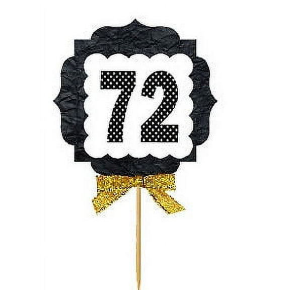 72nd Birthday / Anniversary Gold Ribbon Hand Crafted Novelty Cupcake Decoration Toppers / Picks -12ct