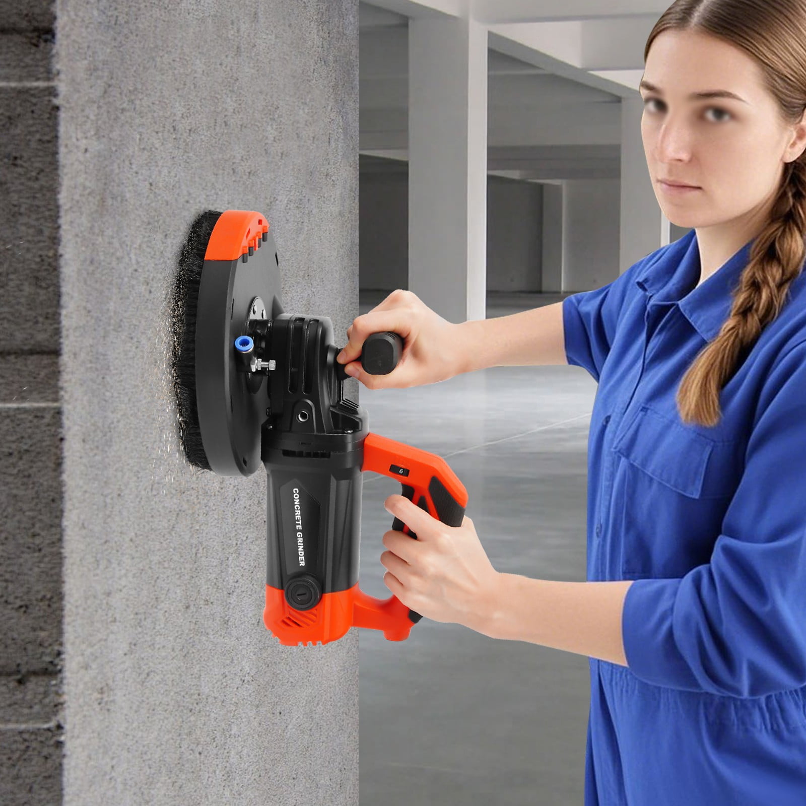 Concrete Surface Grinder, 7 inch - Angle Grinder Kit with Dust Extraction Shroud,2200W Pure Copper Motor 4800Rpm 6-Speed Adjustment for Grinding Cement Walls Floors Roofs Renovations