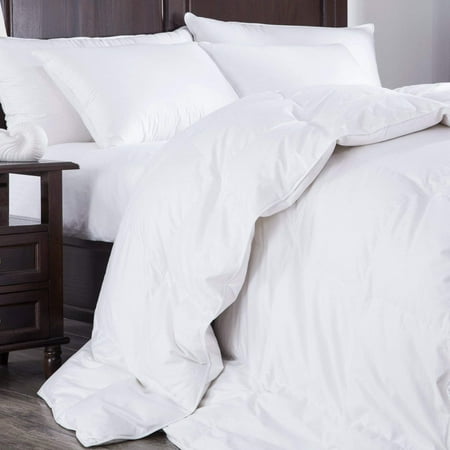 White Goose Down Blend Comforter 600 Fill Power, 100% Cotton Fabric 300 TC, Down Proof Baffle Boxes, (Best Baffle Box Down Comforter)
