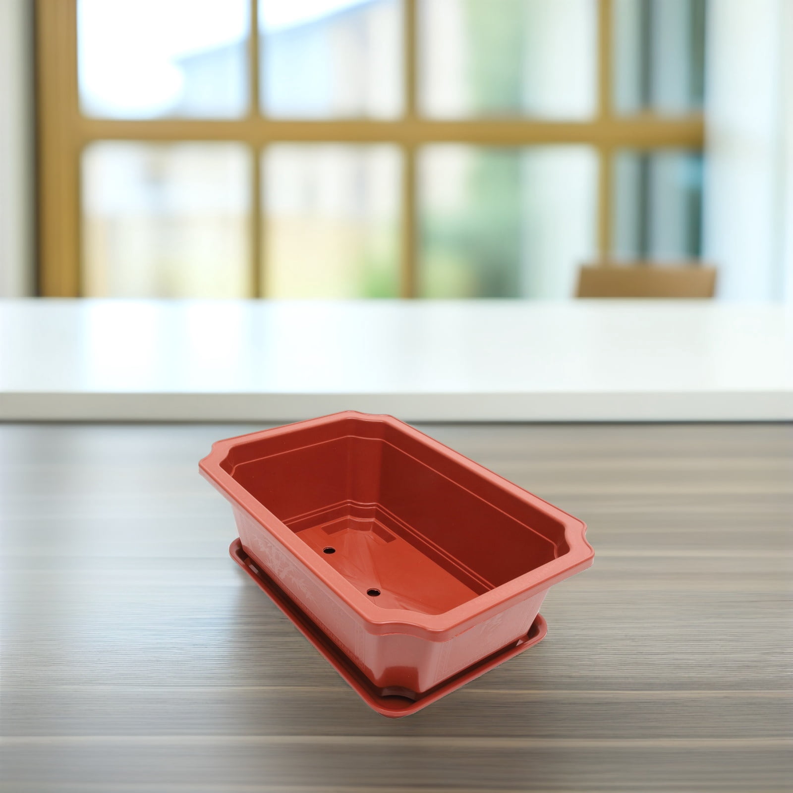 FENGGUIQU Planter Container Oval Large Flower Pot Brown Durable Plastic For Gardening 1 Set