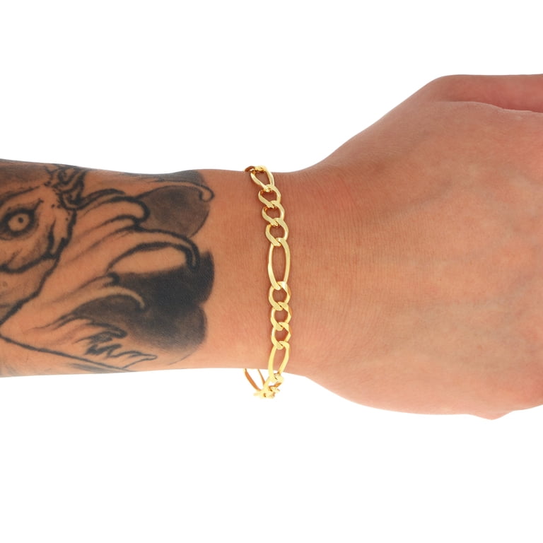 Nuragold 14K Real Yellow Gold Solid Figaro Link Chain Bracelet 7
