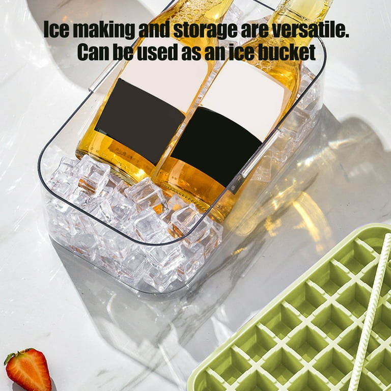 Ipawbe Ice Cube Tray with Lid 2 * 32 Stackable Ice Trays for Freezer with Ice Bin Scoops Tongs Ice Molds Press to Release All Ice Blue
