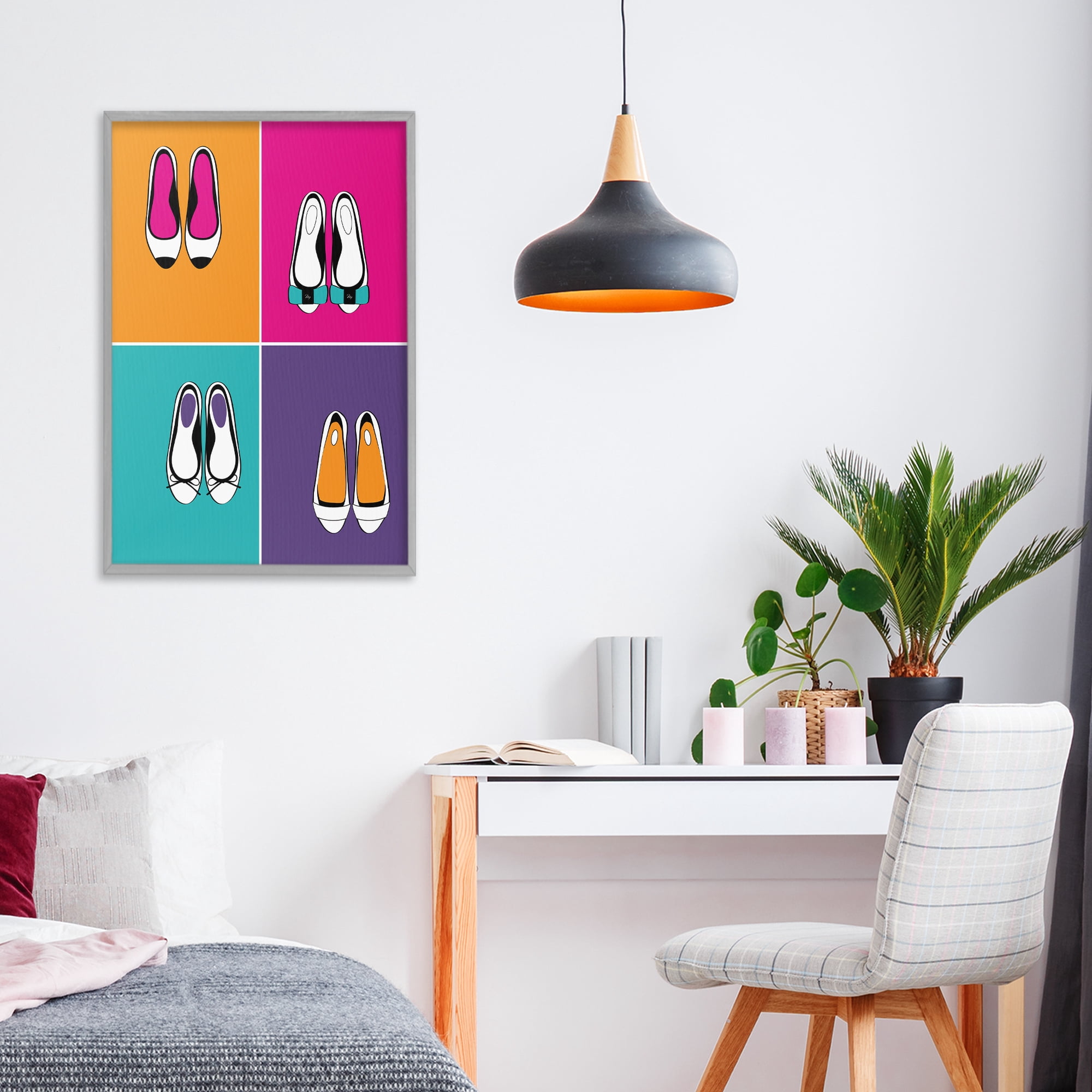 Stupell Industries Bold Pop Trendy Flats Gray Framed Giclee Art, design by Martina Pavlova