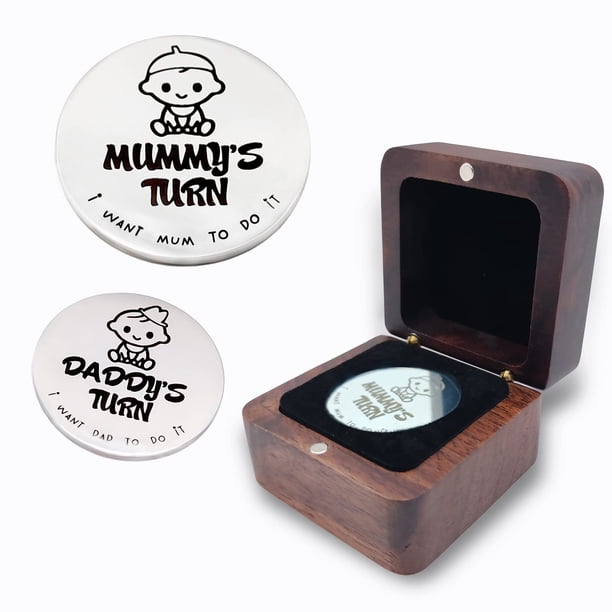 Set de regalo para bebés, moneda de plata Decision con caja de madera para padres primerizos