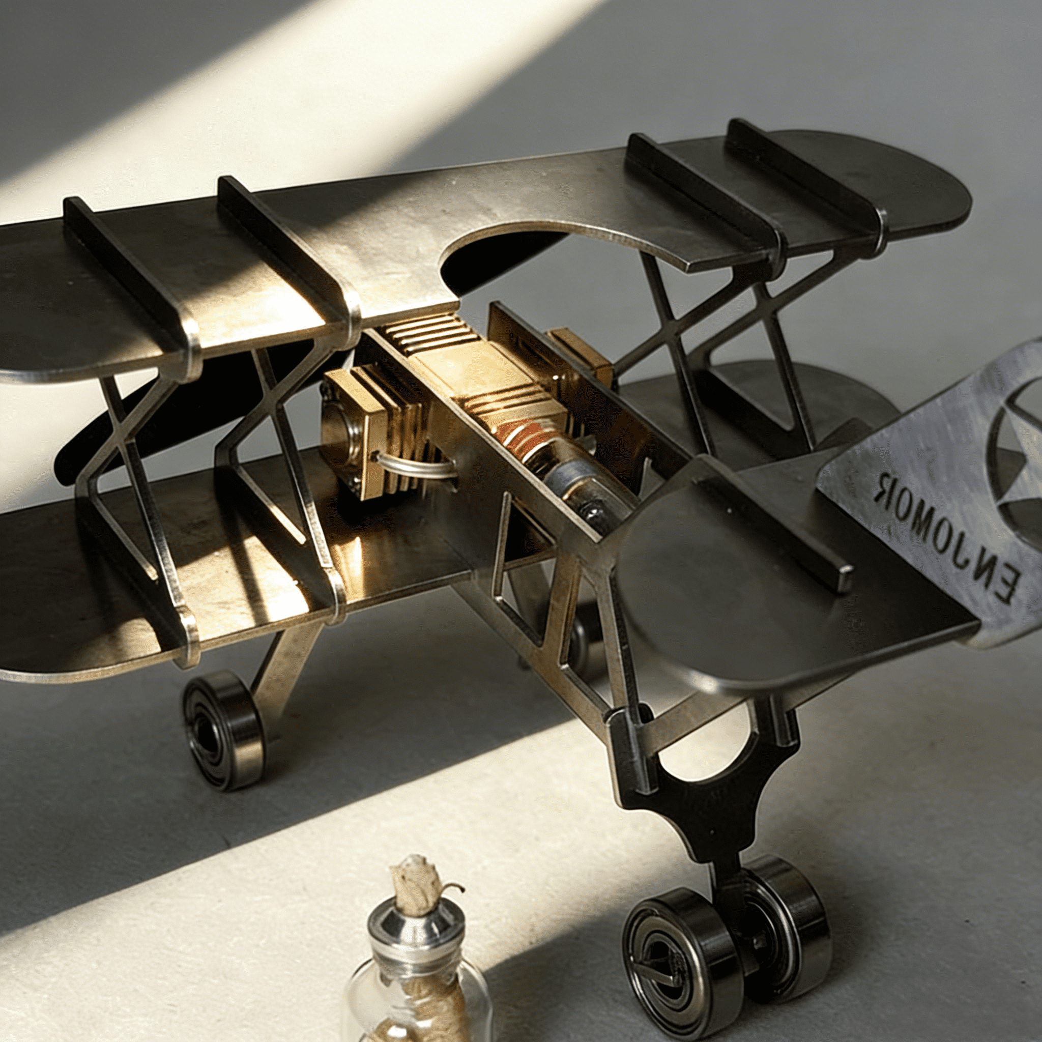 Stirling Engine Aircraft Model Kit – Upgraded Mini Stirling Engine with Metal Airplane Frame, Heat Powered Desktop Engine Model, Educational Physics Experiment Kit for Adults & Collectors
