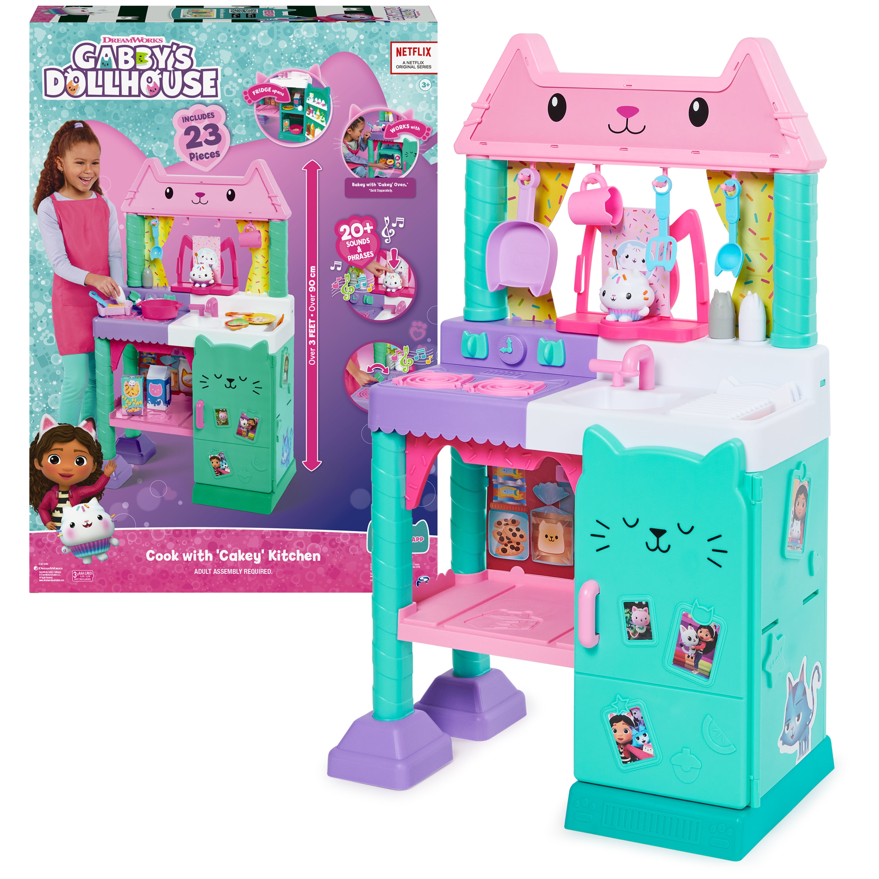 Gabby's Dollhouse Gabby’s Dollhouse, Cakey Kitchen Set for Kids with Play Kitchen Accessories, Play Food, Sounds, Music and Kids Toys for Girls and Boys Ages 3 and up