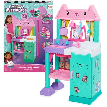 Gabby’s Dollhouse, Cakey Kitchen Set for Kids with Play Kitchen Accessories, Play Food, Sounds, Music and Kids Toys for Girls and Boys Ages 3 and up