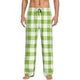 thumbnail image 2 of Kdxio White Green Plaid Print Men's Sleep Pajama Pant Lounge Pants with Pockets, 2 of 8