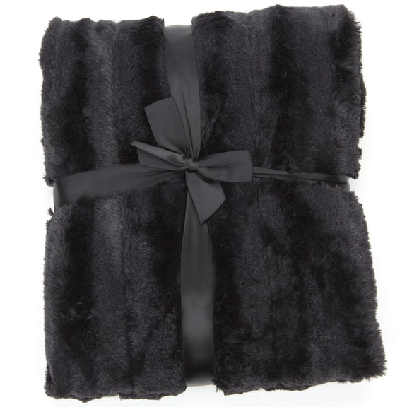 Cheer Collection Black Faux Fur Throw, 40" x 50"