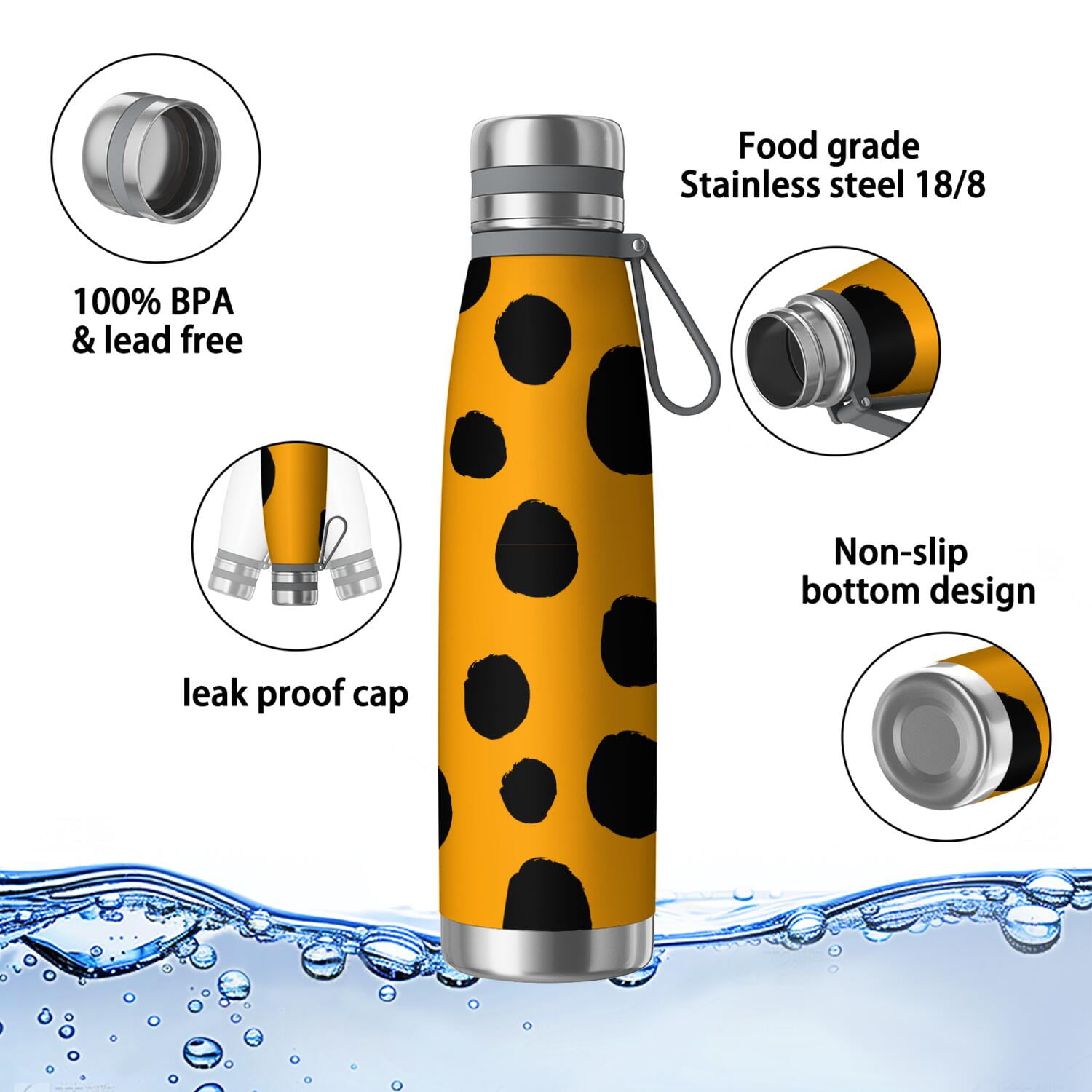 29oz Insulated Water Bottle with Tea Infuser, Stainless Steel Travel Mug, Animal Leopard Print